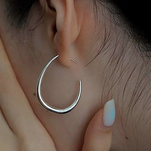 Sterling Silver Hoop Minimalist Earrings - Picture 2 of 8